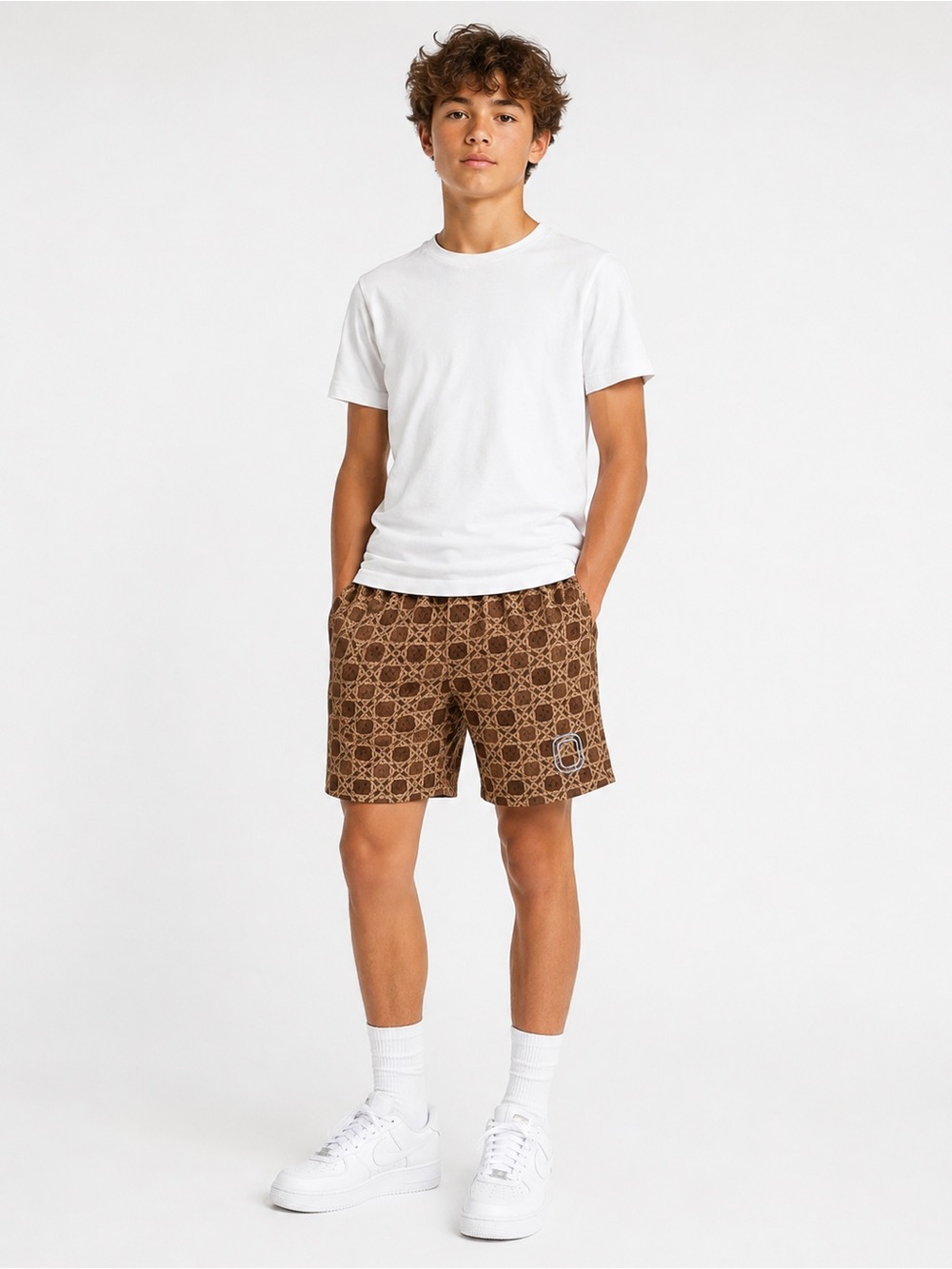 Overtime Brown Geometric Print Boys Shorts